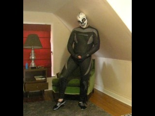 Wetsuited Lucha Libre Skeleton Masked Frogman Playing with his Cock