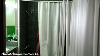 Stepmom waits for Son in the Shower0