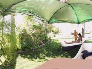 VR Bangers - [360°VR] Alix and Nadia suck and ride white cock by the pool screenshot number 2