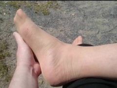 break during a walk by the lake