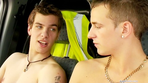 Two hunks masturbates inside their car