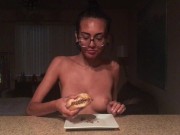 Preview 1 of janice griffith eats a sloppy joe in 2 minutes while topless