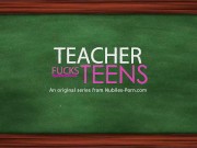 Preview 1 of Naughty blonde teacher and teen share huge cock and cum