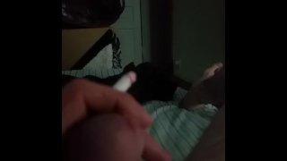 Smoking while jerking off with a cockring on