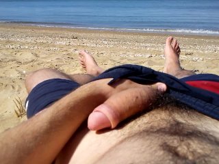 public, solo male beach, handjob, uncut cock