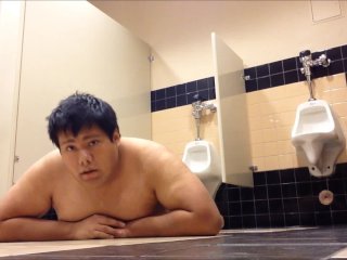 exhibitionist, tiny dick, public restroom, chubby