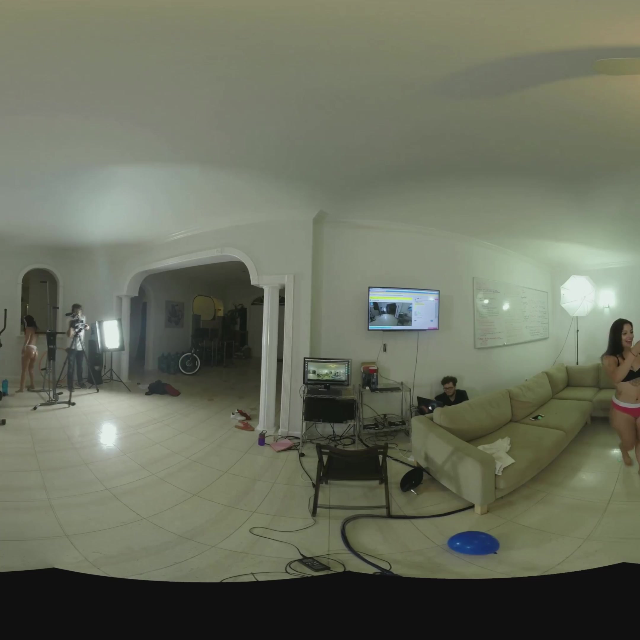 teen latina lesbians oil wrestling with their big booty step-sisters in VR
