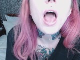 pink haired girl holds mouth wide open for you ;)