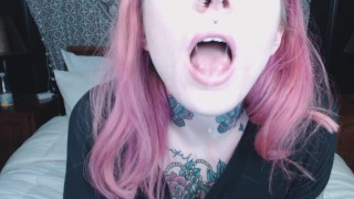 Pink Haired Girl Holds Mouth Wide Open For You