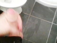 check out my big balls,cuming on black tile in bathroom,thick dick