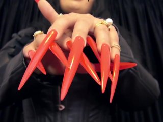 kink, leather, red nails, long stiletto nails