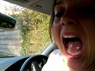 sucking dick, blowjob cum in mouth, cum play and swallow, public