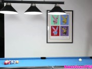 Preview 2 of Tattooed pierced tgirl wanks on pooltable