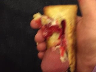 guy jerking off, exclusive, food porn, strawberry cream pie