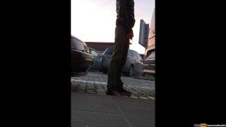 A quick piss stop behind a car