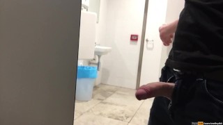 Dutch boy play with his cock in the men's room until he almost get caught