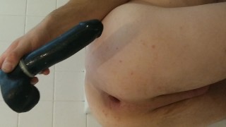 Twink plays with HUGE BLACK DILDO!!!!