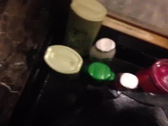 A little piss play! Pissing on bottles