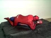 Preview 5 of red morphsuit with black fishnet humps spiderman
