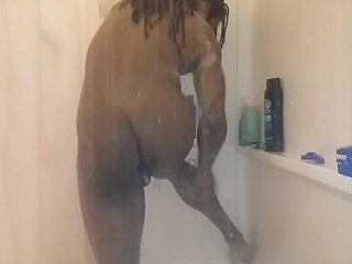 shower, solo male, black, ebony