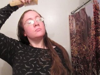 hair fetish, chubby, fetish, wooden comb