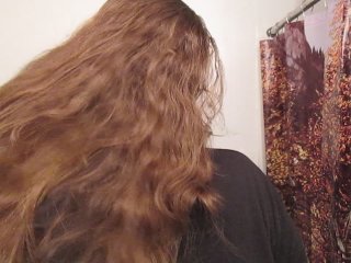 wooden comb, solo female, long hair fetish, hair fetish