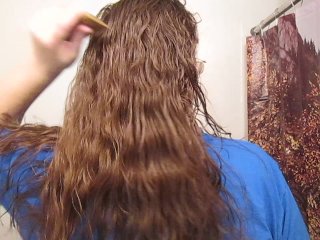 solo female, fetish, wooden comb, combing hair