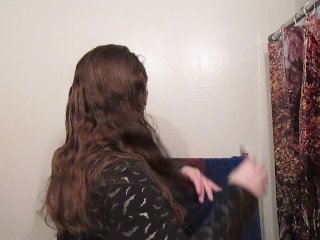 wooden comb, solo female, hair, long hair fetish