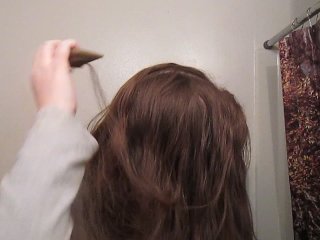 wooden comb, combing hair, asmr, solo female