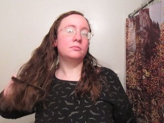 glasses, long hair, hair fetish, solo female