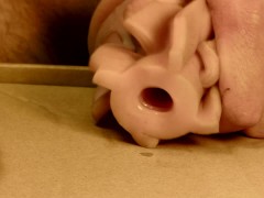 Fucking Fleshlight Sleeve and Spraying Cum Out the Back