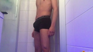 Jerking Cumshot Pissing Shower