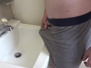 peeing in sink, piss and cum, piss, solo male