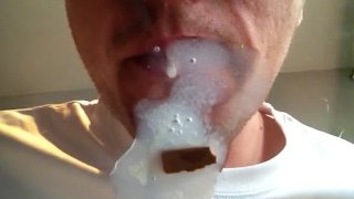 Cum On Glass Table Lick Up And Slurp Up With A Straw Mouth Cumplay And Sw