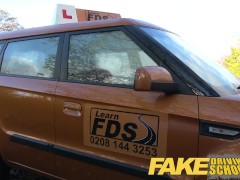 Fake Driving School student with big tits and hairy pussy has creampie