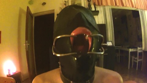 POV Harsh dental gag deepthroating slut in leather harness