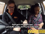 Preview 1 of Fake Driving School busty black learner fails test with lesbian examiner