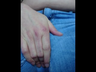 Rubbing my fat belly and pussy in jeans