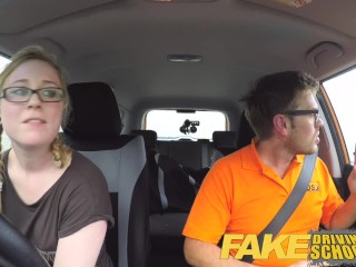 Fake Driving School Pigtail Blonde Cutie with Hairy Teen Pussy Creampie