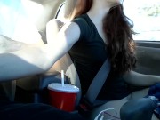 Preview 4 of Risky Public Handjob and Cum in Redhead's Mouth in Car