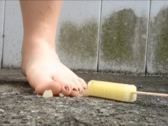 Crushing popsicles with feet (shoes and barefoot)