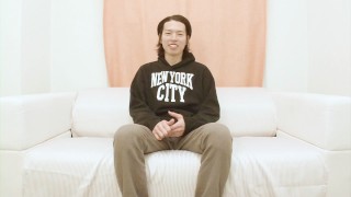 Long hair Japanese stud shows off his slender body and masturbates