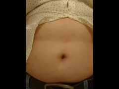 Popping button of shirt with my chubby tummy