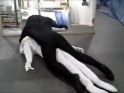 Preview 4 of black meshed frogman vs white spandex and spiderman dummy