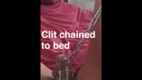 sissy has her caged clit chained to be