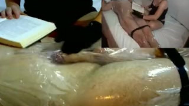 Watch Bondage Video:Femdom Handjob Tease in Plastic Wrap While Reading