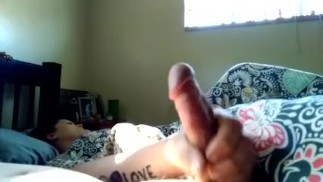 Jerking off next to Autumn while she in bed