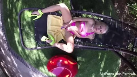 Busty blonde Alix Lynx fucks herself on a hammock