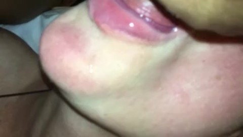 Wife suck cock and take come in mouth face and tits