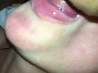 Wife Suck Cock and take come in Mouth Face and Tits